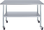 AmGood 24" x 60" Stainless Steel Work Table with Casters | Heavy Duty Metal Utility Table On Wheels | Kitchen Island Cart