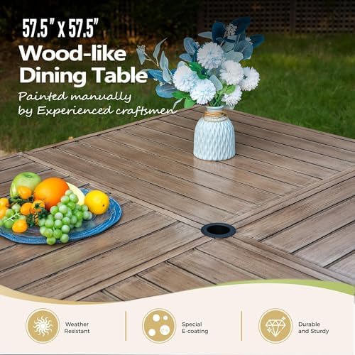 MIXPATIO 9pc Patio Dining Set, 57.5" Square Metal Table, 8 Rattan Chairs