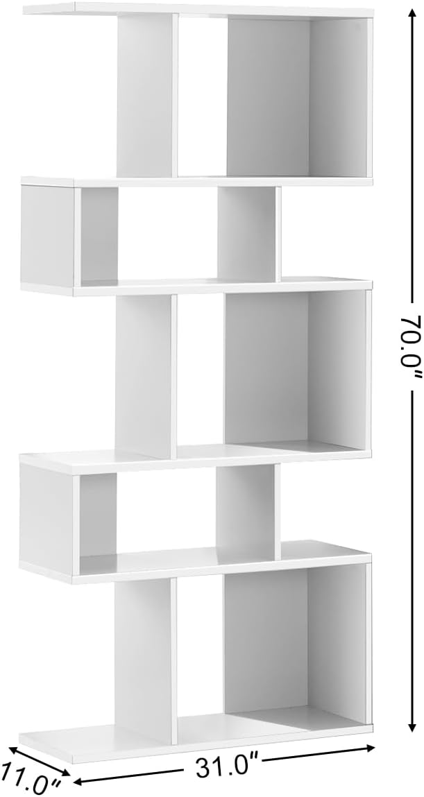 Giantex 5-Tier Geometric Bookshelf White, 70'' Tall Wood Freestanding...