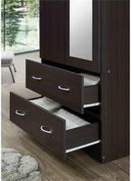 Pemberly Row 2 Door Armoire, 71.7 in H x 31.5 in W, Compressed Wood, Chocolate Finish, Garment Rod, Long Mirror, 2 Drawers with Metal Glides, Bedroom Wardrobe Closet Storage Organizer