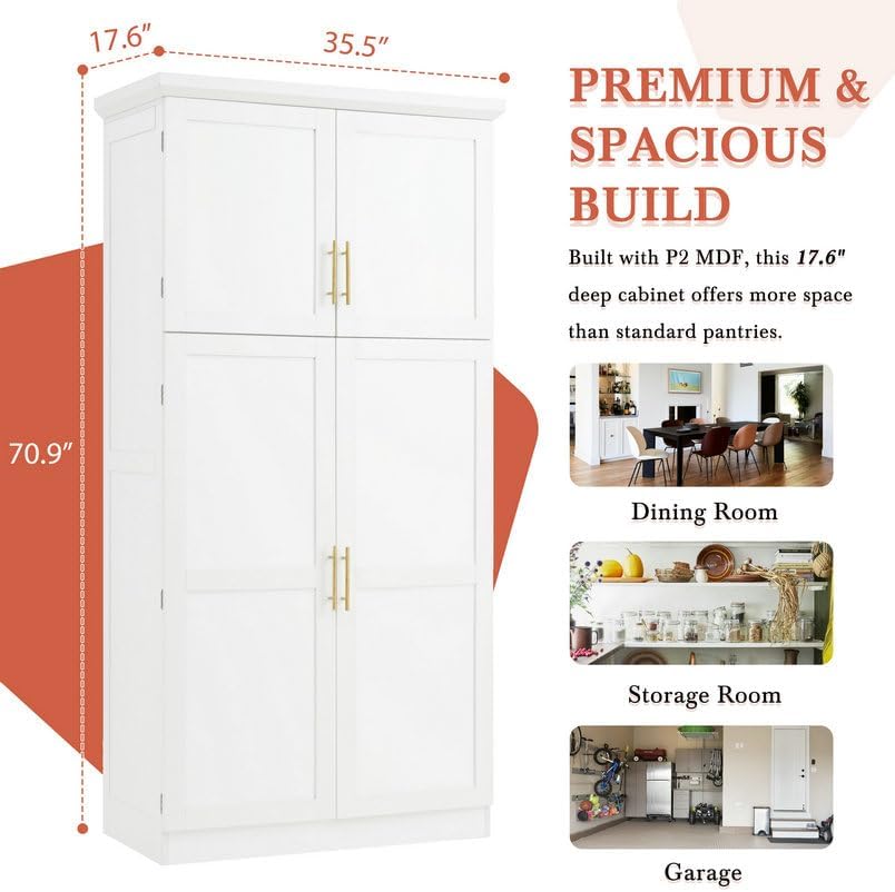 LUMISOL Kitchen Pantry Cabinet, 70.9" Tall Cupboard Storage Cabinet with...