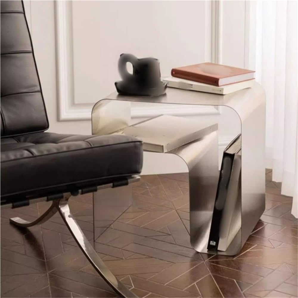 Stainless Steel Side Table, Modern Bedside Table, Integrated Nightstand, Simp...