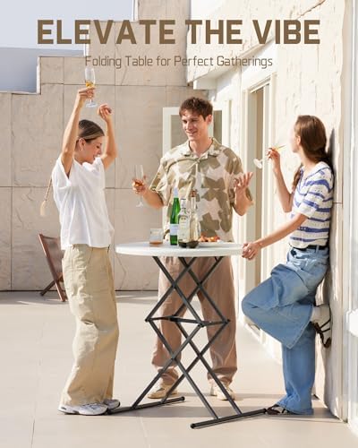 FanttikOutdoor Folding Table Round 32" Quick Adjust 4 Heights Party, Patio