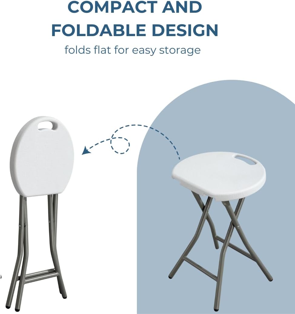 Standard Folding Stool | Portable, Lightweight Foldable Stool with 150lbs Weight Capacity | Ideal for Kitchen, Desks, Camping & Extra Seating | Folding Stool With Handle & Protective Feet | White (1)