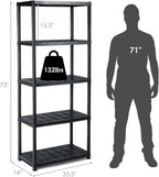IRONMAX 5-Tier Plastic Shelving Unit, Multi-Purpose Shelf Rack, No Tools Required, Free Standing Storage Shelves for Garage Basement Kitchen, Black (1, 33.5“L X 16”W X 73“H)