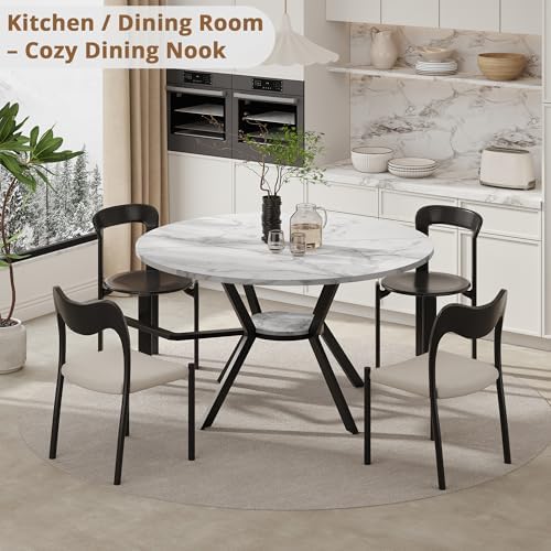 42" Round Dining Table for 2-4, Modern Kitchen Table with Faux Marble Ta...