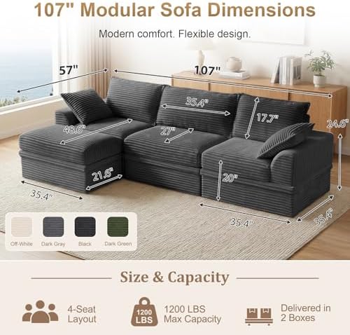 Upgraded Couch with Storage, Sectional Couches for Living Room, L-Shaped Modu...