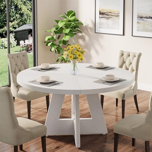 Tribesigns 47 inch Round Dining Table Wood Kitchen Table for Dining Room, 47&...