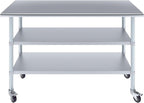AmGood Stainless Steel Work Table with 2 Shelves and Casters | Metal Utility Table On Wheels (Stainless Steel Work Table with 2 Shelves + Casters, 60" Long x 24" Deep)
