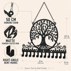 Personalized Tree of Life Wall Mounted Jewelry Organizer Metal Earring Holder Necklace Display Rack Decorative Jewelry Storage Hanger Space Saving Wall Decor for Bedroom Vanity Room Gift for Women