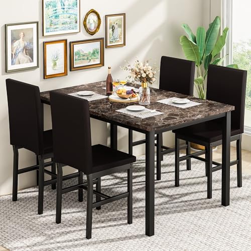DKLGG Dining Table Set for 4, Modern Kitchen & Dining Room Sets Faux Marb...