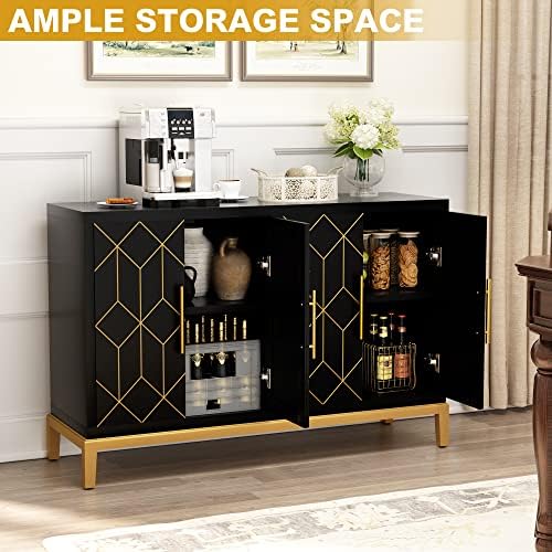 HLR Accent Cabinet with 4 Doors&Shelves, Sideboard Buffet Cabinet with Go...