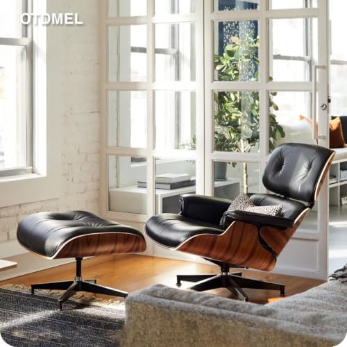 Mid Century Modern Top Grain Leather Chaise Lounge Chair & Ottoman | Mode...