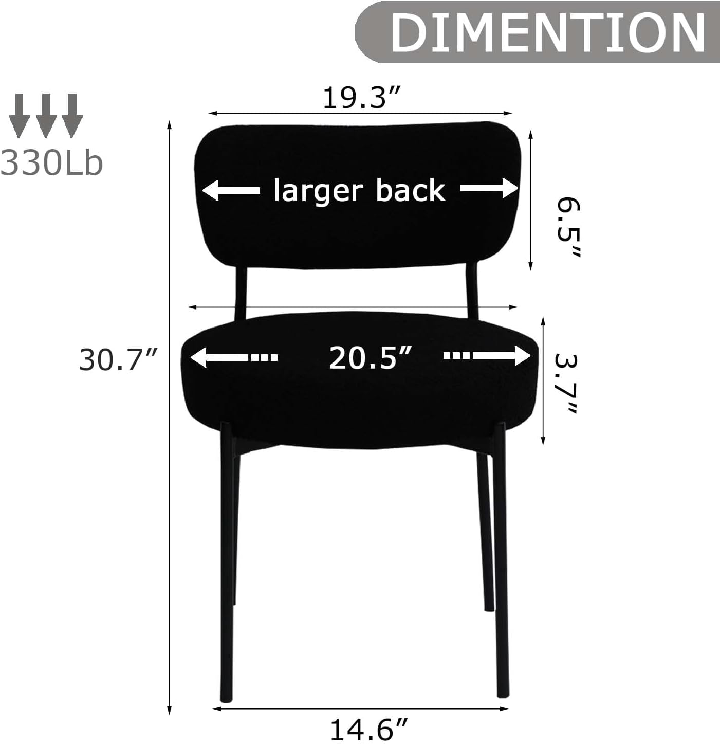 Black Boucle Dining Chairs Set of 4, Upholstered Dinner Chair with Metal Frame, Dining Room Chairs with Padded Seat, Round Modern Seating for Living Room