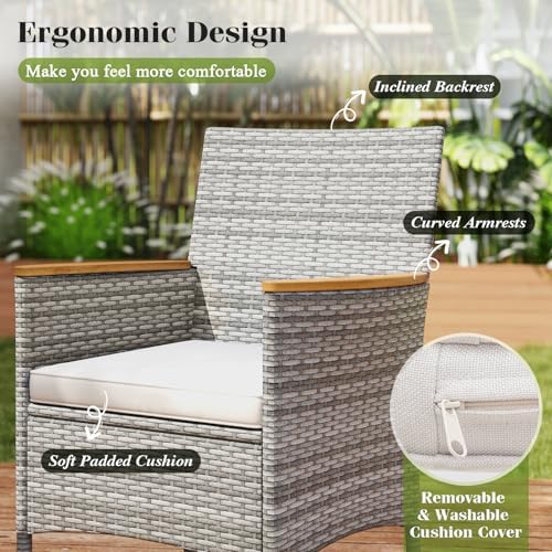 Tangkula 9 Pieces Patio PE Wicker Dining Set, Outdoor Acacia Wood Table and C...