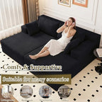 71" Oversized Double Chaise Lounges Indoor, Upholstered Corduroy Oversized Chaise Lounge Chair, Modern Sleeper Loveseat Chair Boneless Cloud Couch for Living Room Bedroom Reading (Black)