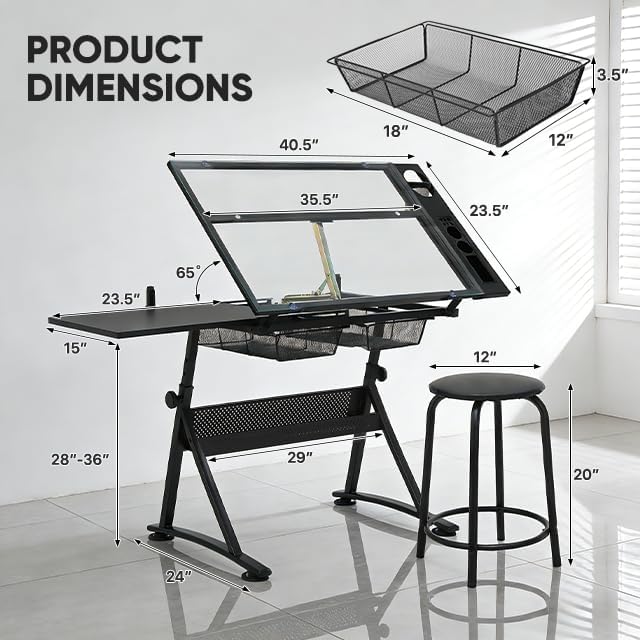 Magshion Drafting Table Adjustable Drawing Table w/Stool