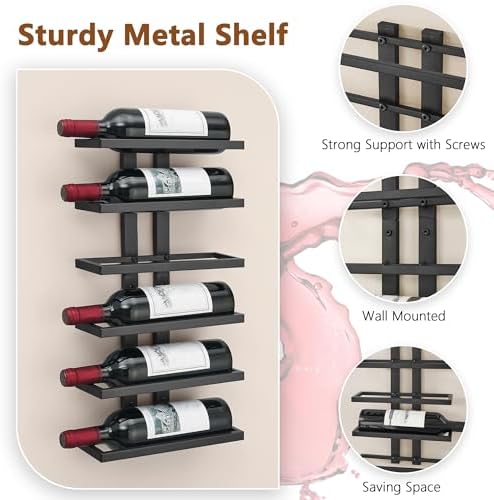 Hoctieon 6 Tier Wall Mount Wine Rack, Wall Racks for Wine Bottles Display and...