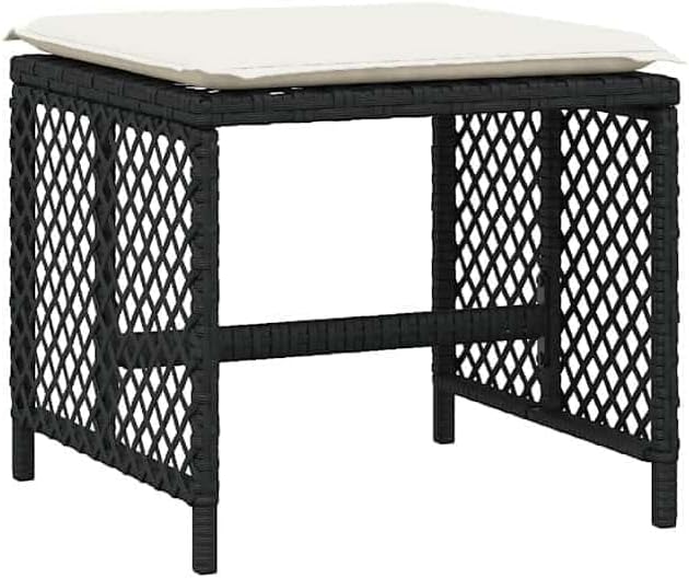 4-Piece Garden Stool Set in Black with Poly Rattan and Powder-Coated Steel, S...