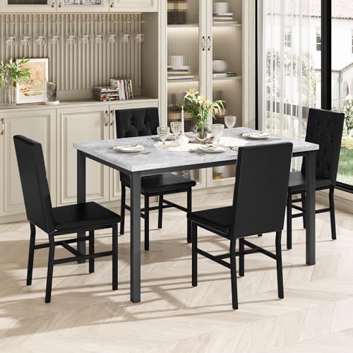 Hooseng Dining Table Set for 4, Faux Marble Small Kitchen Table Chairs Set of...