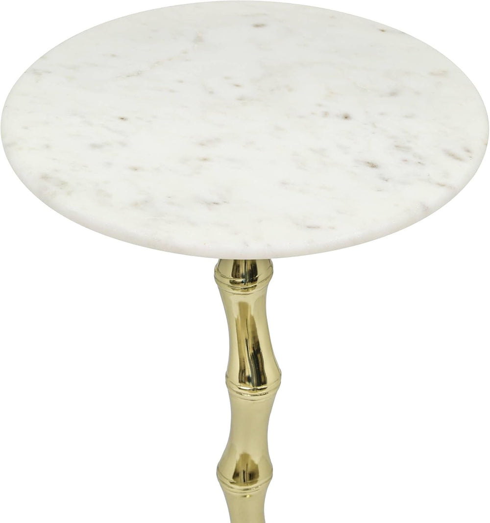 Gold Side Table with White Marble Top | Decorative Modern End Table | Bamboo ...