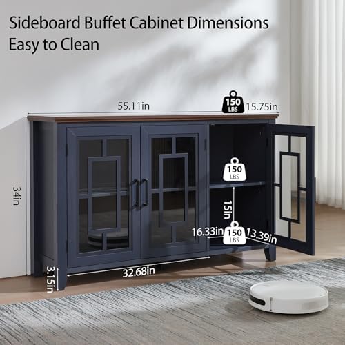 Joaxswe 55" Farmhouse Large Sideboard Buffet Cabinet with Storage,Navy Blue