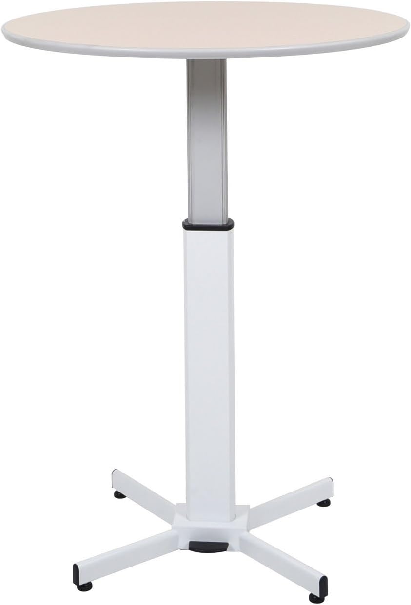 LUXOR LX-PNADJ-Round - Pneumatic Adjustable Round Pedestal Table., White, Medium