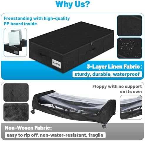 Under Bed Storage Container Bins 2 Pack, 5 Inch Thin Low Profile Underbed Clothes Storage Organizer for Dorm & Home, Use for Blanket and Toy Storage Box W/ Sturdy Bottom/Sides, Foldable Thick Fabric