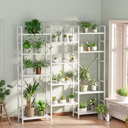 SUPERJARE Triple Bookshelf, Bookcase with 14 Open Display Shelves, Wide Book ...