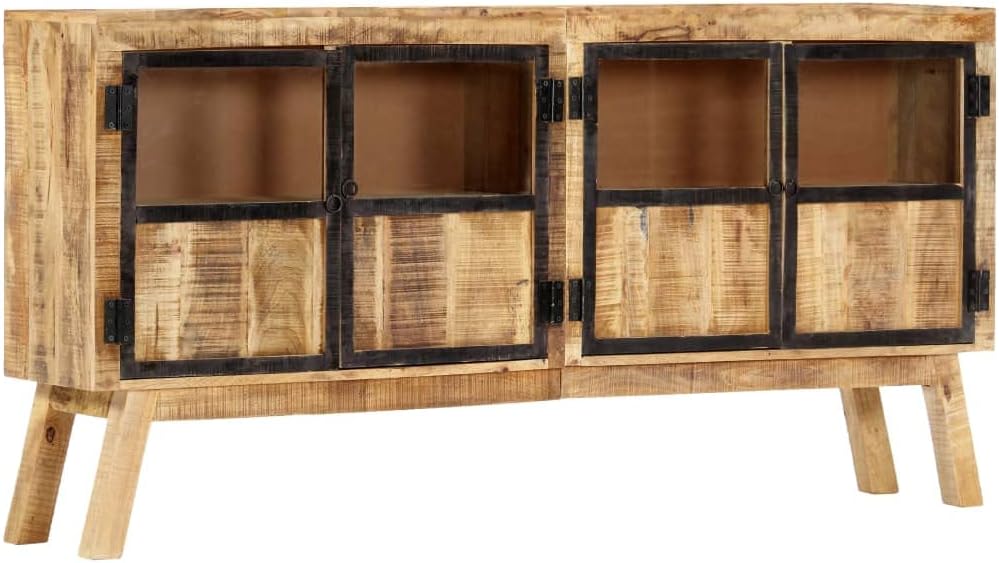Industrial Style Solid Mango Wood Sideboard with Brown Finish and Black Accen...