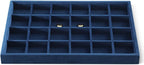Velvet Stackable Jewelry Display Tray, 24 Grid Earring Ring Storage Tray, Drawer Divider Jewelry Accessories Organizer Plate (Blue)