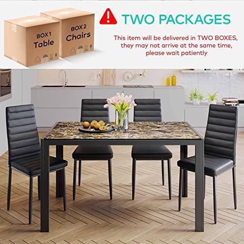 Gizoon 5 Piece Glass Dining Table Set, Kitchen Table and Chairs Set for 4