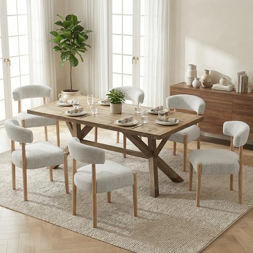 VKNOW Wooden Dining Chairs Set of 4 with Rubberwood Legs, Curved Backrest