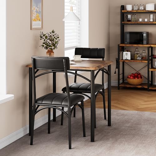 3-Piece Dining Table Set for 2, Kitchen Table Set with 2 Upholstered Chairs, ...