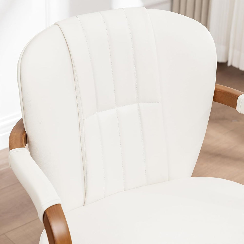 Swivel Dining Chairs Set of 2 Mid Century Modern White Faux Leather Upholster...