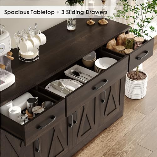 HOSTACK Kitchen Buffet Sideboard Storage Cabinet, Coffee Bar Cabinet, Brown
