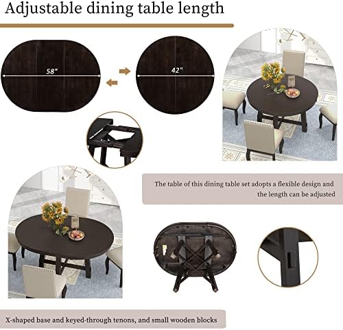 Harper & Bright Designs Round Kitchen Dining Table Set for 4, 5 Piece Far...