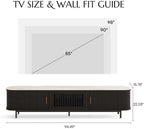 POVISON Fully-Assembled Sliding Tambour Door TV Stand, Mid Century Modern Sintered Stone TV Console, Wood Media Console for 85 Inch TV, Entertainment Center with Storage Cabinet(Black, 94.49")