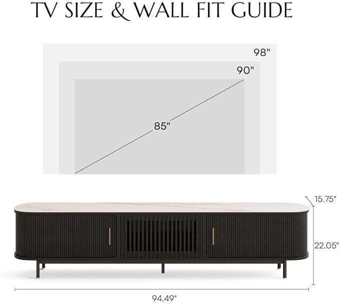 POVISON Fully-Assembled Sliding Tambour Door TV Stand, Mid Century Modern Sin...