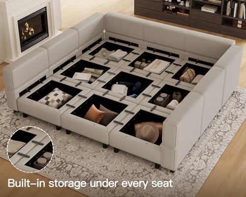 Belffin Modular Sectional Sofa with Ottomans Velvet Reversible Chaise Sleeper...