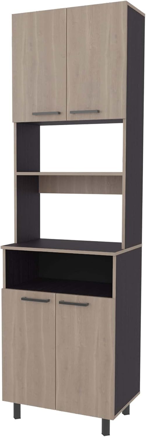 White Oak and Wengue Kitchen Pantry with Open Storage and 4 Doors | Combines ...