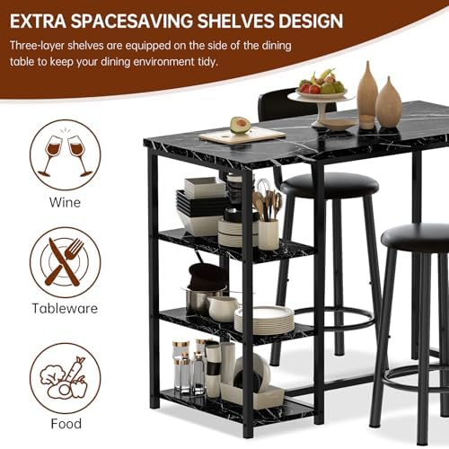 DKLGG Dining Table Set for 2, Counter Height Bar Table Set with Storage ＆ Sto...