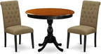 East West Furniture AMBA3-BCH-05 3 Piece Kitchen Table Set for Small Spaces Contains a Round Dining Table with Pedestal and 2 Grey Linen Fabric Parson Chairs, 36x36 Inch, Black & Cherry