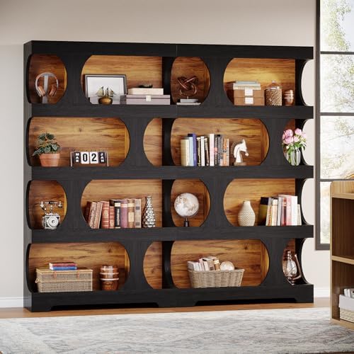 Tribesigns 71" Tall Black Bookcase, Modern Asymmetrical Bookshelf, 4-Tie...