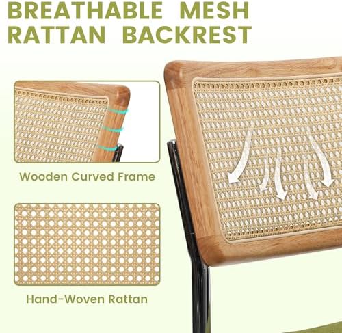 KROFEM Dining Chairs Set of 4,Modern Rattan Kitchen Chairs,Green