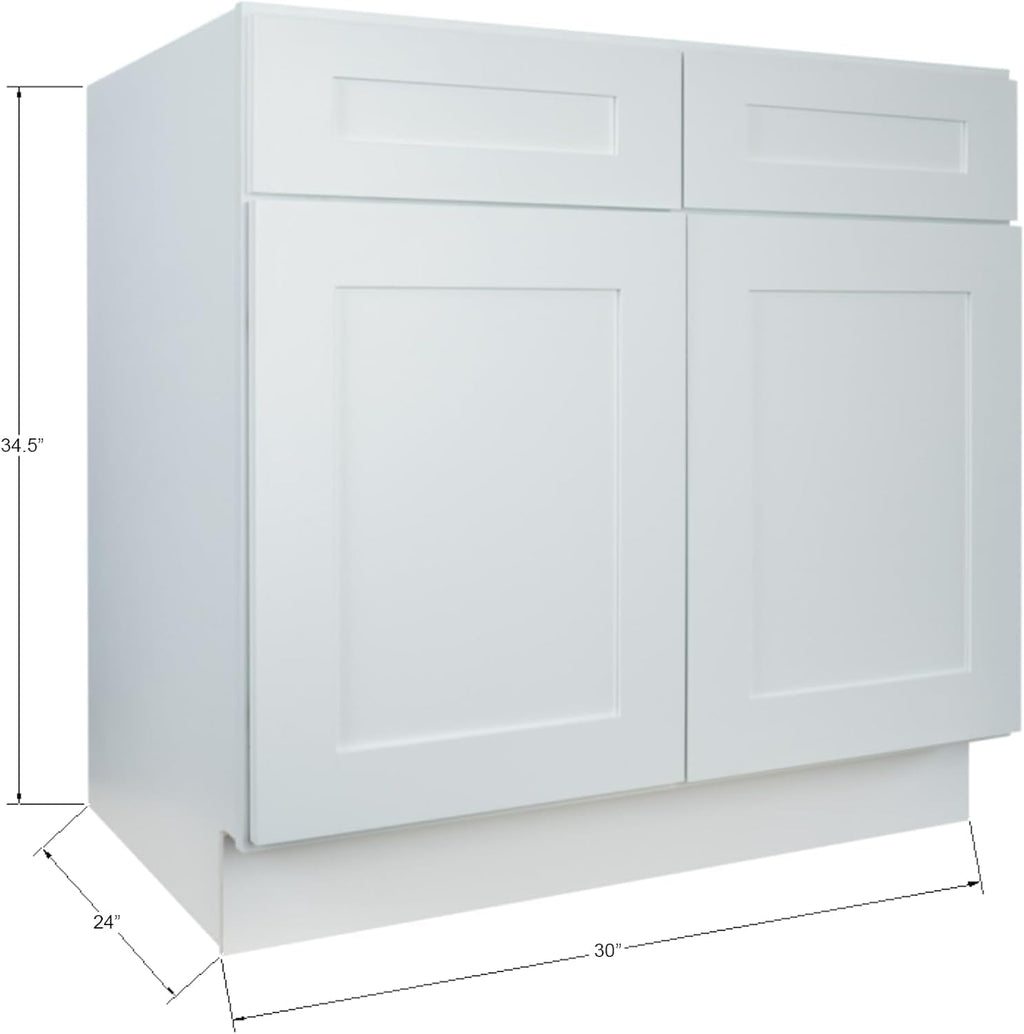 Hollywood Fabiani Design Base Kitchen Cabinet - 30 in. W x 24 in. D x 34.5 in. H, Shaker White, Solid Wood Frame, 1/2-Inch Cabinet-Grade Plywood Box, Soft-Close Door, Ready to Assemble