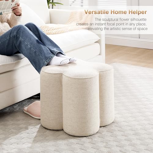 Zesthouse Flower Pouf Ottomans Foot Rest Set of 2, Linen Poofy Ottomans | Lar...