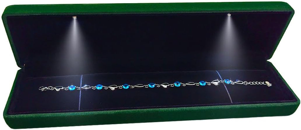 GBYAN Velvet Chain Necklace Box with LED Light, Long Bracelet Storage Case, Jewelry Display Gift Box for Engagement, Anniversary,Wedding and Birthday,Emerald Green