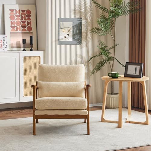 Karl home Mid-Century Lounge Accent Chair, Khaki | Wide Curved Armrest, Teddy...