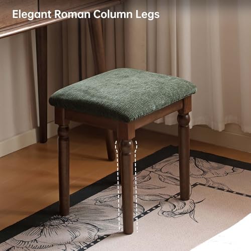 YESWOOD Small Vanity Stool Chair, Solid Wood Stool, Removable Seat Cushion, F...
